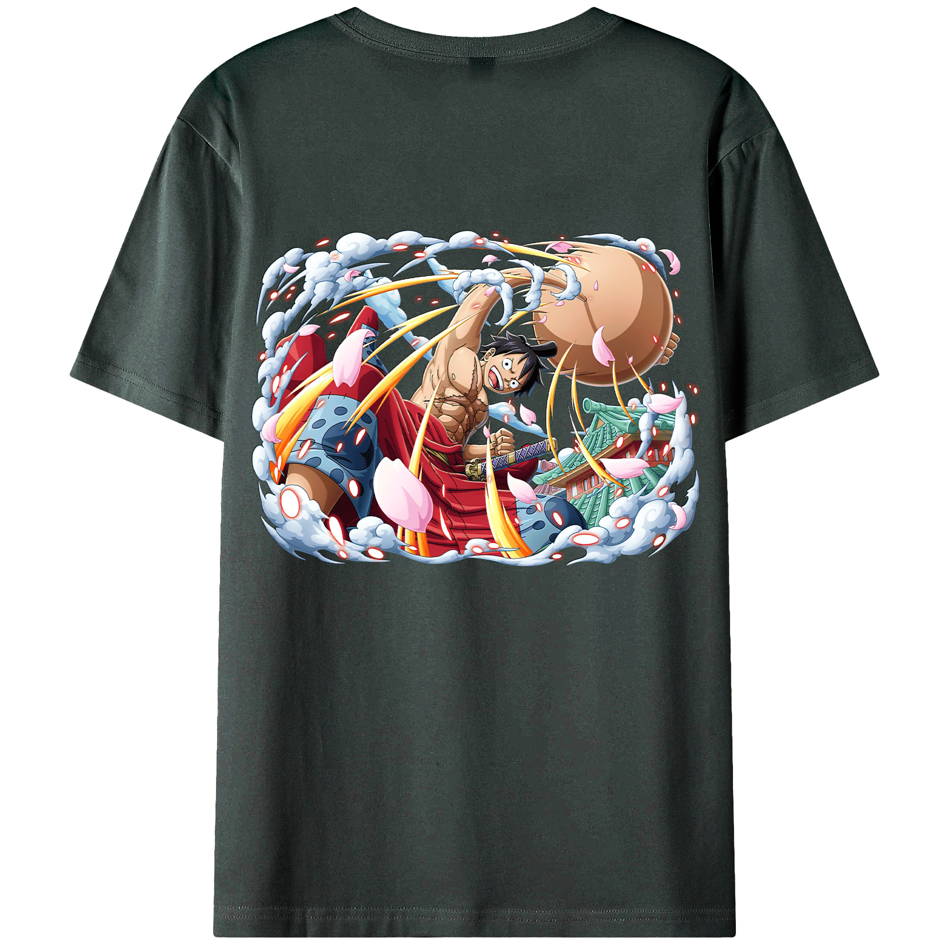 ワンピース モンキー・D・ルフィ ONE PIECE Monkey D. Luffy 綿100％ メンズ半袖Tシャツ（バックプリント） 通気性